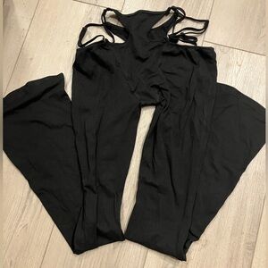 Dollskill Club Exx cutout panel adjustable black flare leggings